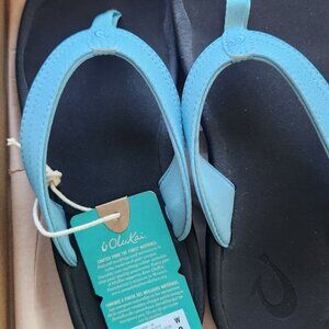 Olukai Womens Ohana Flip Flop- Blue Mist/Black